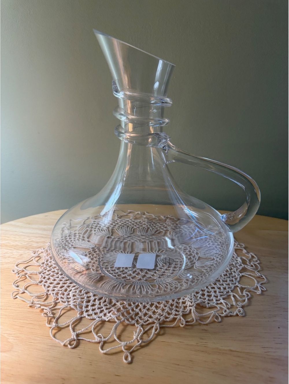 Clear Glass Decanter with Handle and Decorative Neck Rings